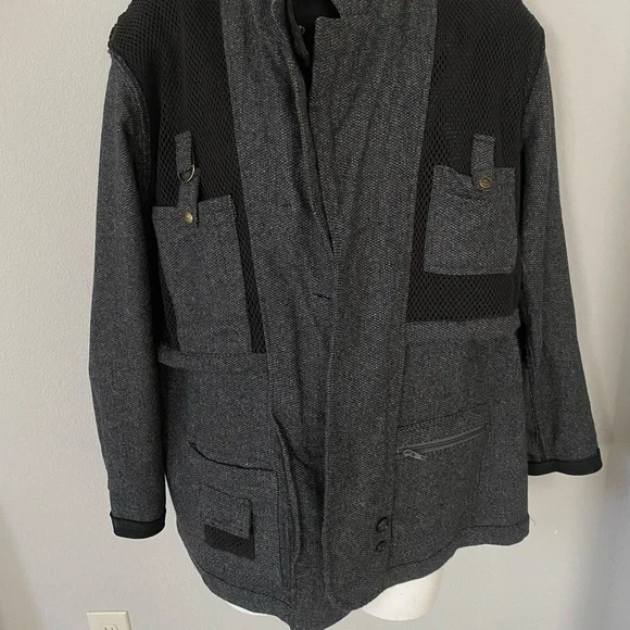 Menvintage Orvis Zambezi Jacket Wool Silk Tweed Charcoal Leather Elbow Patches